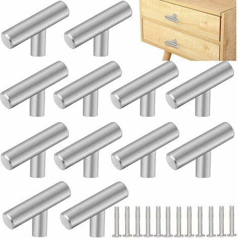 12 PCS Poignee de Meuble Cuisine Acier Inoxydable 5032mm Poignée Meuble T Bouton de Porte Argenté Boutons de Tiroir Monotrou en T Bouton de Meuble avec 12 Vis pour Armoire Porte Placard,Argent (1/5)