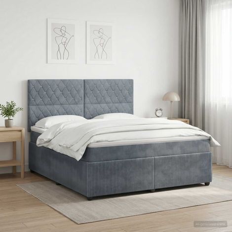 Lit boxspring LED avec matelas Gris foncé 180 x 200 cm Velours (1/5)