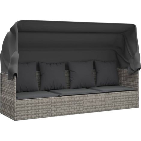 Maison Exclusive - Outdoor-Loungebett mit Dach und Kissen Grau Po