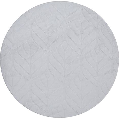 Faux Rabbit Fur Rug Light Grey Artificial Polyester Fur 160 cm Round Soft Shaggy High Pile Leaf Pattern MITCHELL (1/5)