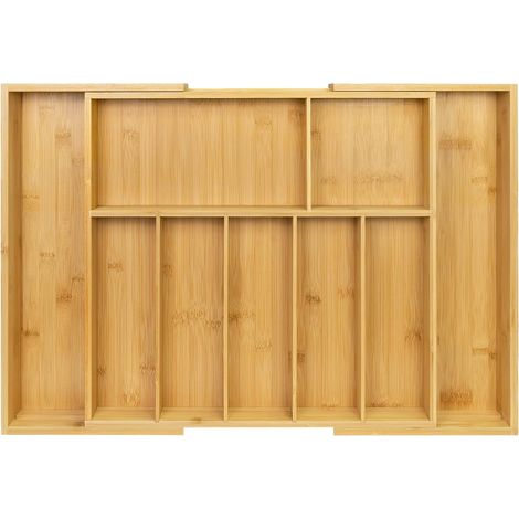 Organisateur de tiroir de cuisine en bambou, porte-ustensiles réglable et séparateur de tiroir pour couverts en argent, couverts à manger, couteaux dans la cuisine, la chambre à coucher, le (1/5)