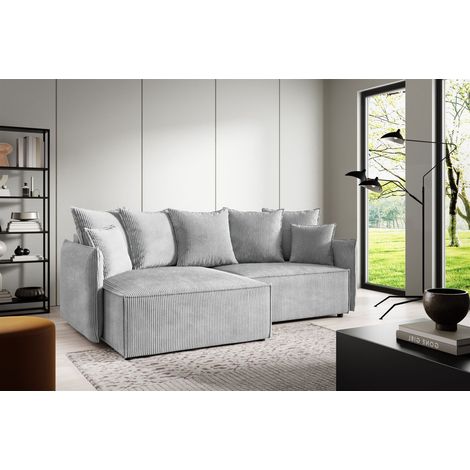 Ecksofa Schlafsofa Sofa MINEA in Stoff Poso Hellgrau Ottomane Links (1/5)