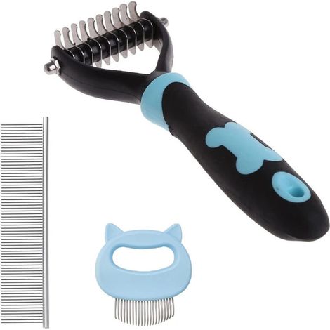 Kit de toilettage pour animaux, peigne double face pour sous-poil de chiens et chats, démêle facilement les nœuds et élimine les poils morts, ensemble de 3 pièces (1/5)