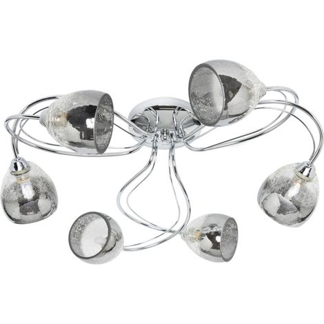 Litecraft Ceiling Light Semi Flush 6 Arm With Smoke Ombre Glass Shades - Chrome (1/2)