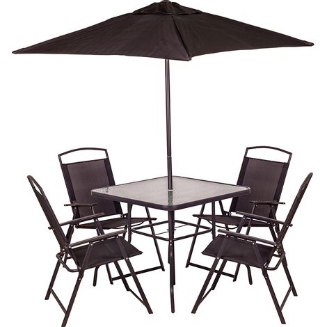 Set 6Pz 4 sedie tavolo e ombrellone e Ombrellone Grigio165X65X112 (1/4)