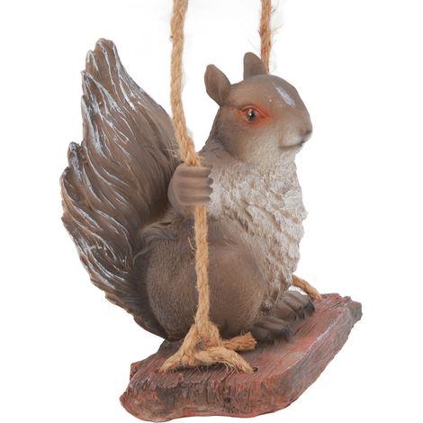 Hängende Eichhörnchenfiguren, Gartendekoration, niedliche Schaukel, Eichhörnchenskulptur, Terrassenornament, Harzfigur, graubraun (1/5)
