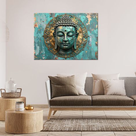 Wandbild Türkisfarbener Buddha Zen Spa Orient 90x60 (1/4)