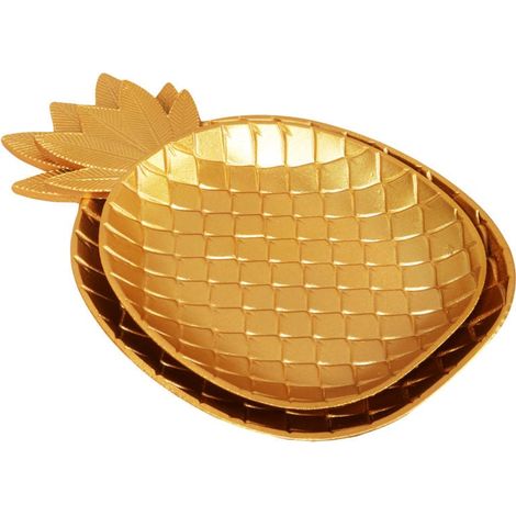 Set di 2 vassoi in legno dorato a forma di ananas