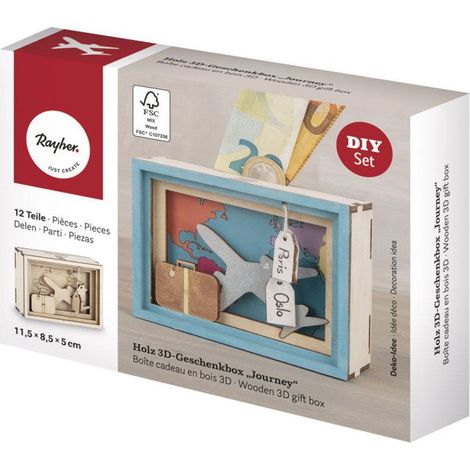Tirelire en bois - Voyage - 11,5 x 8,5 x 5 cm - Kit DIY - Objets décoratifs - Mixte (1/4)