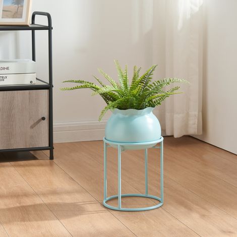 Soporte para plantas Assen con macetero metal  32xØ20cm  - Azul claro [en.casa]