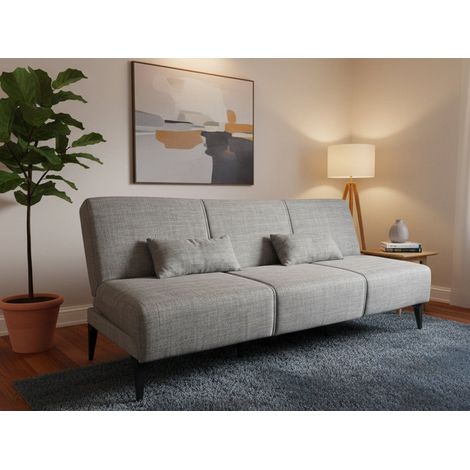 Dmora - Sofá cama Dfavill, Sofá cama de tela, Sofá cama con mecanismo de apertura clic, Sofá cama con cojines, 190x70h80 cm, Gris (1/5)