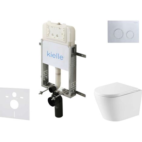 kielle Genesis New - Set bâti support, WC Nefia, Vortex Rimless+, abattant softclose et bouton-poussoir Gemini New II, chrome brillant 30528SZ50 (1/5)