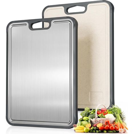 Planche à découper inox 38 × 28 cm, réversible, antidérapante (1/5)