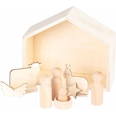 Crèche de Noël à Décorer en Bois "6 Sujets" Naturel (1/4)