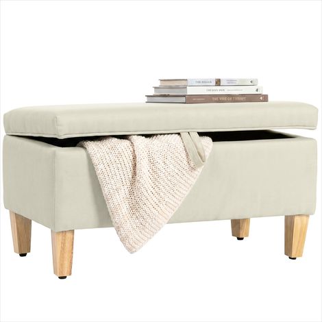 Pouf Banc de rangement beige 71 cm bois et lin toile en polyester (1/5)