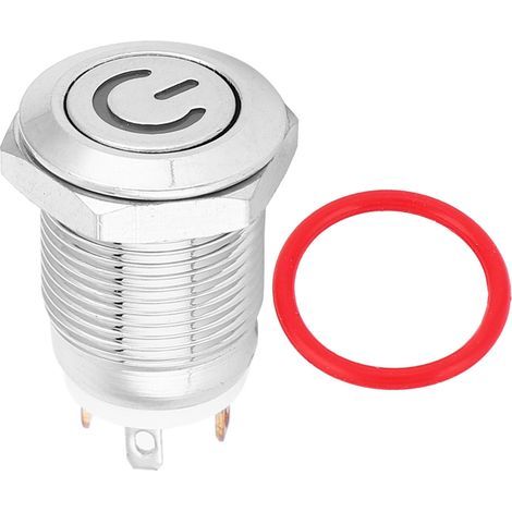 12mm Metal Button Switch with Power Icon White LED Light Self-Reset 1 NO Switch(24V) (1/5)