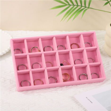 QORVA-Plateau de rangement rose 18 compartiments 21.312.42.4cm 1 boîte de rangement en velours grande taille pour bijoux adaptée aux bagues