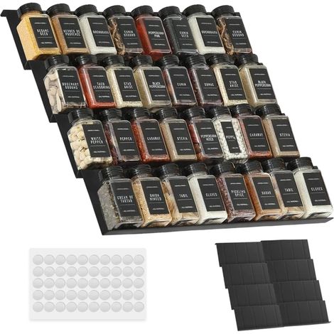 Organisateur d'Épices à 8 Compartiments, Étagère à Épices et Condiments, Extensible et Réglable de 23 à 46 cm, 4 Niveaux, avec Autocollant de Fixation, pour Tiroir et Plan de Travail (1/5)