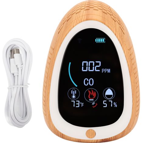 Détecteur qualité air intérieur avec alarme température humidité, moniteur CO2, batterie intégrée DC 5V 2A, capteur environnemental précis pour maison. (1/5)