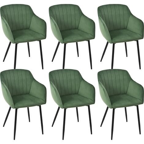 GOEURVANT Lot de 6 Chaises de Salle à Manger Vert Forêt - Velours Doux, Design Ergonomique avec Accoudoirs, Rembourrage Épais, Pieds en Métal avec Patins Réglables, 150 kg