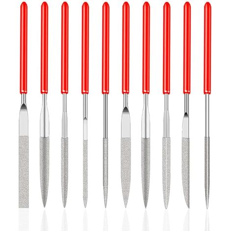 Lot de 10 mini limes diamantées pour bijoux, métal, verre, pierre, meulage, polissage et gravure (2 x 100 mm) (1/5)