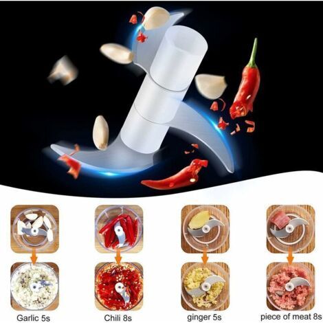 NALOOKAMIC Mini Mixer Blender Hachoir Electrique Petit Mixeur Presse Ail Hachoir Hâchoir Légumes Coupe Oignon Ail, Multi-Hachoir pour Viande, Légumes