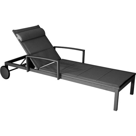 PROLOISIRS Lit de relaxation en aluminium et TPEP matelassé - NINA - Dossier réglable avec accoudoirs et roues - Coloris graphite et chevron