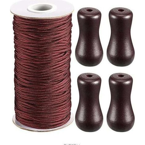 Cordon tressé marron de 0,2 cm pour store vénitien, 50 m/rouleau avec 4 pendentifs en bois marron pour auvent en aluminium, plantes de jardin et artisanat (marron)[YDE] (1/5)