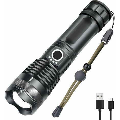 Ultra Powerful LED Flashlight 5000 Lumens USB Rechargeable, Extremely Bright Tactical Flashlight, 5 Modes Zoomable Waterproof Torch Camping Hiking Emergency, 18650 Battery Included H365