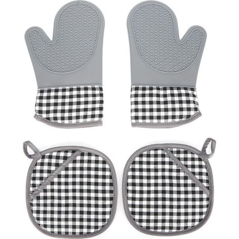 Gants en coton et silicone avec coussinets isolants thermiques, gants de cuisine et maniques pour la cuisson au four. (1/5)