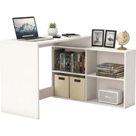 Dmora - Scrivania Arros, Scrittoio multiuso, Tavolo per ufficio porta PC, Piano di lavoro, 112x101 h77 cm, Bianco opaco