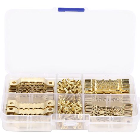 WJ-30021 100 crochets de suspension double face en dents de scie pour cadres photo, 200 vis incluses (1/5)