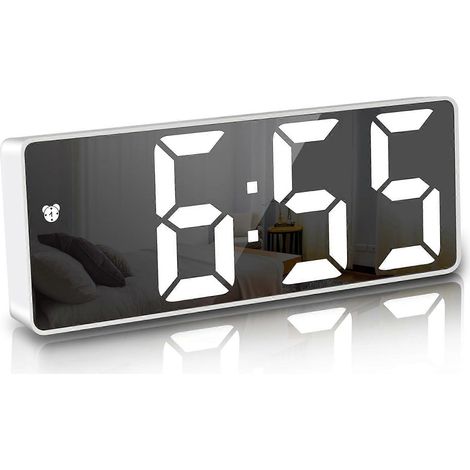 Réveil numérique à piles, réveil de voyage LED avec fonction snooze, affichage de la température, de la date et de l'heure, luminosité réglable pour enfants et adultes (blanc) (AAA) (1/5)