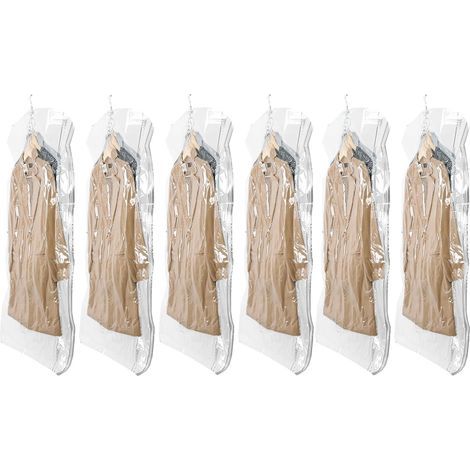 6 Jumbo 70x145cm Sacs de Rangement sous Vide Suspendus pour vêtements, Housse sous Vide pour costumes, manteaux, vestes, Economisez 80% d'espace organisateur de placard Sacs à Vide (1/5)