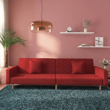 Schlafsofa 2-Sitzer mit 2 Kissen Weinrot Stoff (1/5)