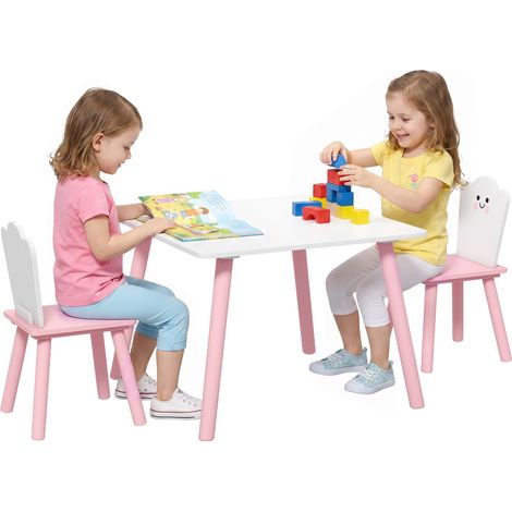 Ensemble table et chaises enfant - AIYAPLAY - 3 pièces - pour activités et jeux - bois - 60x60x50cm - rose (1/5)