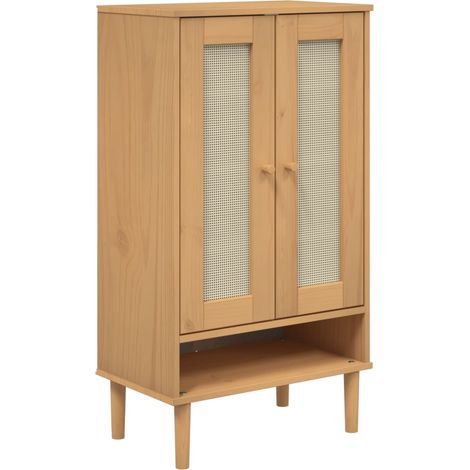 Zapatero SENJA aspecto ratán madera maciza marrón 59,5x35x107cm vidaXL (1/5)