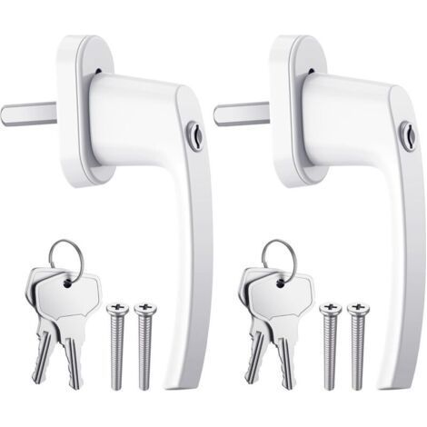2PCS White Aluminum Keyed Lockable Window Handles Balcony Windows Door Handle with 4PCS Screws and 4PCS Keys Suitable for All Common Windows and Balcony Doors (1/4)