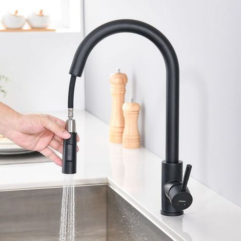 YMYNY Robinet de cuisine haute pression Lonheo en noir avec 2 types de jet et robinet d'évier rotatif à 360° avec pulvérisateur (1/5)