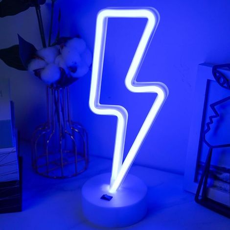 (bleu)Panneau lumineux néon pour chambre à coucher, alimentation par batterie/USB, panneau lumineux néon avec base pour chambre à coucher, éclairage LED pour décoration de chambre d'adolescents (1/4)
