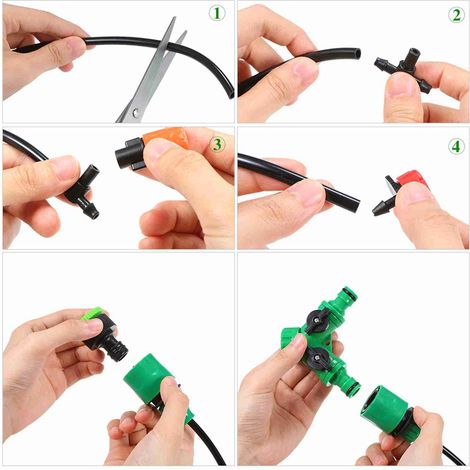 Kit de riego por goteo automático para jardín o invernadero, que permite ahorrar agua. (1/3)