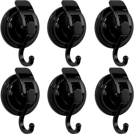 Crochet à ventouse pour douche, ventouse à forte aspiration, idéal pour la cuisine, la salle de bain et les toilettes, lot de 6 noir (1/5)