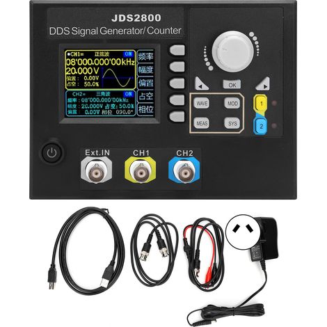 JDS2800 15-MHz-DDS-Signalgenerator, Zweikanalig mit 2,4-Zoll-LCD-Bildschirm, Netzteil 100–240 V AC, australischer Stecker (1/5)