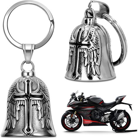 Clochette - Acier Titane - Croix Noire - Pour Moto Vélo Clés Sac À Dos - 2 Pièces (1/5)