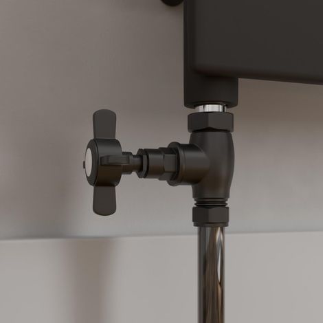Traditional Crosshead Straight Heated Towel Rail Radiator Valves Pair Black (1/2)
