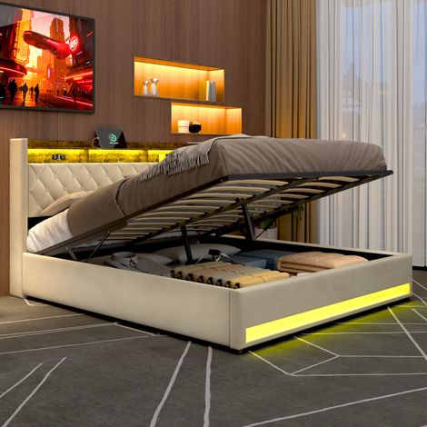Bett 180x200 cm Gepolstert Samt Beige, Ergonomisches Design mit Hoch elastischem Schaumstoff, Fleckenabweisend Leicht zu Reinigen - Optimaler Komfort