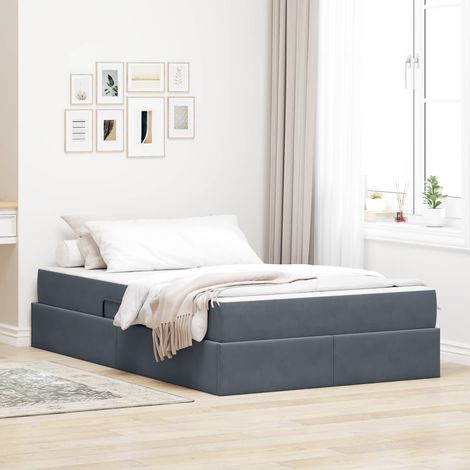 Cama con almacenamiento y colchón Gris oscuro 120 x 190 cm