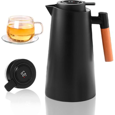 Bouteille isotherme 1 l : bouteille avec affichage de la température, théière 12 heures, grande ouverture, bouton pression - Cafetière avec insert en verre trempé hygiénique (1/5)