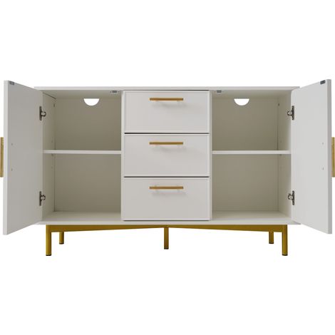 ELVMI Kommode mit 2 Türen, 3 Schubladen und Verstellbarem Einlegeboden aus Spanplatte für Wohnzimmer, 120 x 40 x 75 cm, Weiß (1/5)