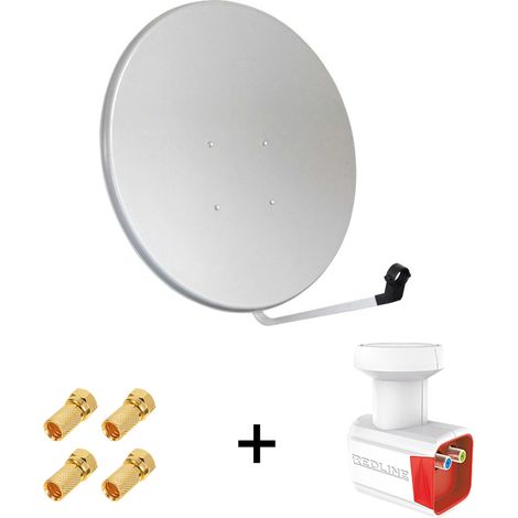 Pack Antenne Parabole Acier 100 cm Gris Clair MEGASAT + LNB TWIN Full HD 1080p 4K Gain 70DB Bruit 0.1 dB + 4 Connecteurs fiche F